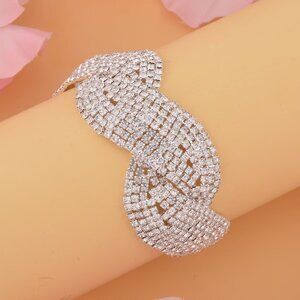 NEW Austrian Crystal Cluster Bracelet in Silvertone (7.5-9.5In)